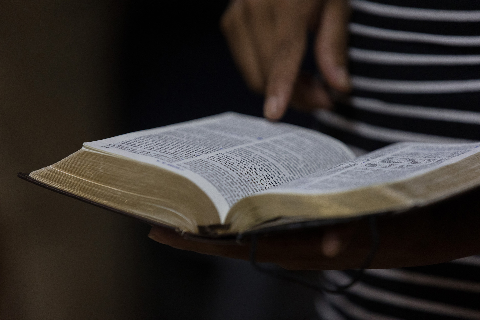 person holding an open bible